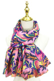 Bright Floral Print Wool Scarf: Pink