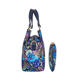 Printed Fabric Satchel Bag & Coin Pouch Set Combo for Women: Blue