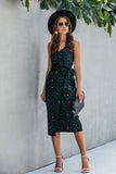 Elings Sleeveless Print Split Thigh Belted Cami Dress