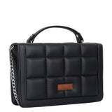 Women’s Vegan Leather Quilted Top Handle Crossbody Sling Bag: Black