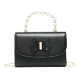 HD027-Pearl Top Handle Tie PU Clutch Bag: Silver