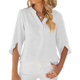 V-neck Medium sleeve chiffled chiffon top: White / 100%Polyester /