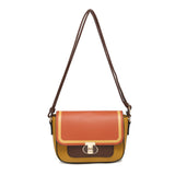 MCZ2411M-Twist Lock Top Zipped Colour Blocks Crossbody Bag: Coffee