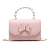 HD027-Pearl Top Handle Tie PU Clutch Bag: Silver