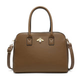 B23030-Bee Badge Triple Top Zipped Compartments Tote Handbag: Grey