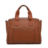 B23035-JFY Weaving Pattern Top Zipped Tote Handbag: Brown