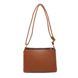 B23026-Triple compartments Top Zipped Cross Body Bag: Brown