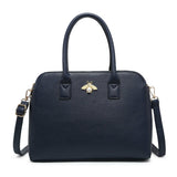 B23030-Bee Badge Triple Top Zipped Compartments Tote Handbag: Grey