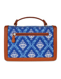 Handcrafted Print Fabric Women Top Handle Crossbody Bag: Blue