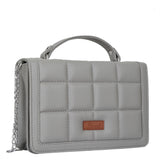 Women’s Vegan Leather Quilted Top Handle Crossbody Sling Bag: Brown