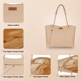 Women's Vegan Leather Satchel Bag –  Shoulder Sling Bag: Beige