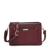 B23026-Triple compartments Top Zipped Cross Body Bag: Brown