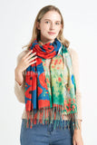 Bold Poppy & Monet Art Print Reversible Wool Tassel Scarf: Grey
