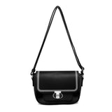 MCZ2411M-Twist Lock Top Zipped Colour Blocks Crossbody Bag: Black