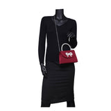 81230-Tie Diamante Embedded Top Handle Suede Clutch Bag: Burgundy
