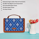 Handcrafted Print Fabric Women Top Handle Crossbody Bag: Blue