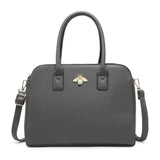 B23030-Bee Badge Triple Top Zipped Compartments Tote Handbag: Grey