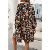 Elings Floral Print V Neck Loose Fit Tank Ruffle Dress
