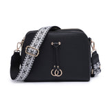 B23005-AW-Three Zipped Sections Canvas Strap Cross Body Bag: Wine Red