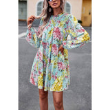 Elings Floral Print Tiered Sleeve Ruffle Hem Smock Dress