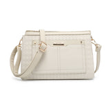 B23026-Triple compartments Top Zipped Cross Body Bag: Wine Red