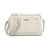 B23026-Triple compartments Top Zipped Cross Body Bag: Brown