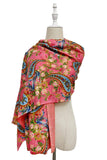 Pretty Paisley Floral Print Wool Frayed Scarf: Salmon Pink