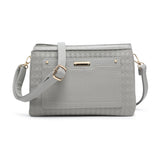 B23026-Triple compartments Top Zipped Cross Body Bag: Wine Red