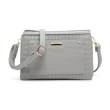 B23026-Triple compartments Top Zipped Cross Body Bag: Brown