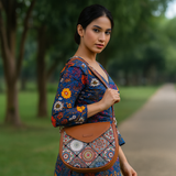 Hand Crafted Fabric Printed Crossbody Sling Bag for Womens: Blue