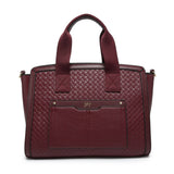 B23035-JFY Weaving Pattern Top Zipped Tote Handbag: Brown
