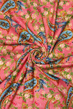 Pretty Paisley Floral Print Wool Frayed Scarf: Salmon Pink