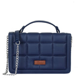 Women’s Vegan Leather Quilted Top Handle Crossbody Sling Bag: Blue