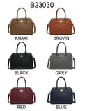 B23030-Bee Badge Triple Top Zipped Compartments Tote Handbag: Grey