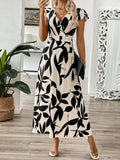 V-neck Printed Dress: Beige