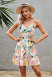 Elings Tie Dye V Neck Sleeveless Ruffle Hem A Line Dress
