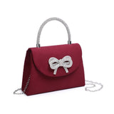 81230-Tie Diamante Embedded Top Handle Suede Clutch Bag: Black