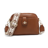 B23002 Bee Cross Body Handbag with double zip top sections: D Brown