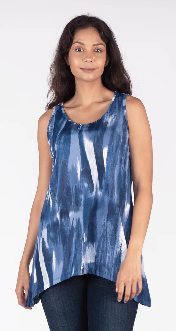 ISCA Blue sleeveless high low top