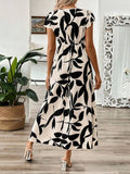 V-neck Printed Dress: Beige