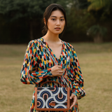 Handcrafted Print Fabric Women Top Handle Crossbody Bag: Multicolor