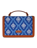 Handcrafted Print Fabric Women Top Handle Crossbody Bag: Blue