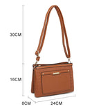 B23026-Triple compartments Top Zipped Cross Body Bag: Brown