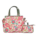 Printed Fabric Satchel Bag & Coin Pouch Set Combo for Women: Blue