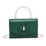 HD027-Pearl Top Handle Tie PU Clutch Bag: Silver