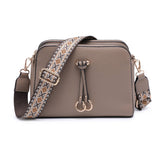 B23005-AW-Three Zipped Sections Canvas Strap Cross Body Bag: Wine Red
