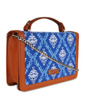 Handcrafted Print Fabric Women Top Handle Crossbody Bag: Blue