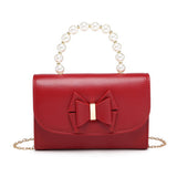 HD027-Pearl Top Handle Tie PU Clutch Bag: Silver