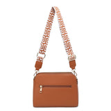B23005-AW-Three Zipped Sections Canvas Strap Cross Body Bag: Wine Red