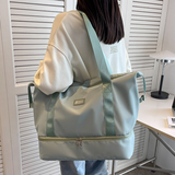 Large Capacity Bottom Zippered Compartment Handle Bag: Light Blue / One Size